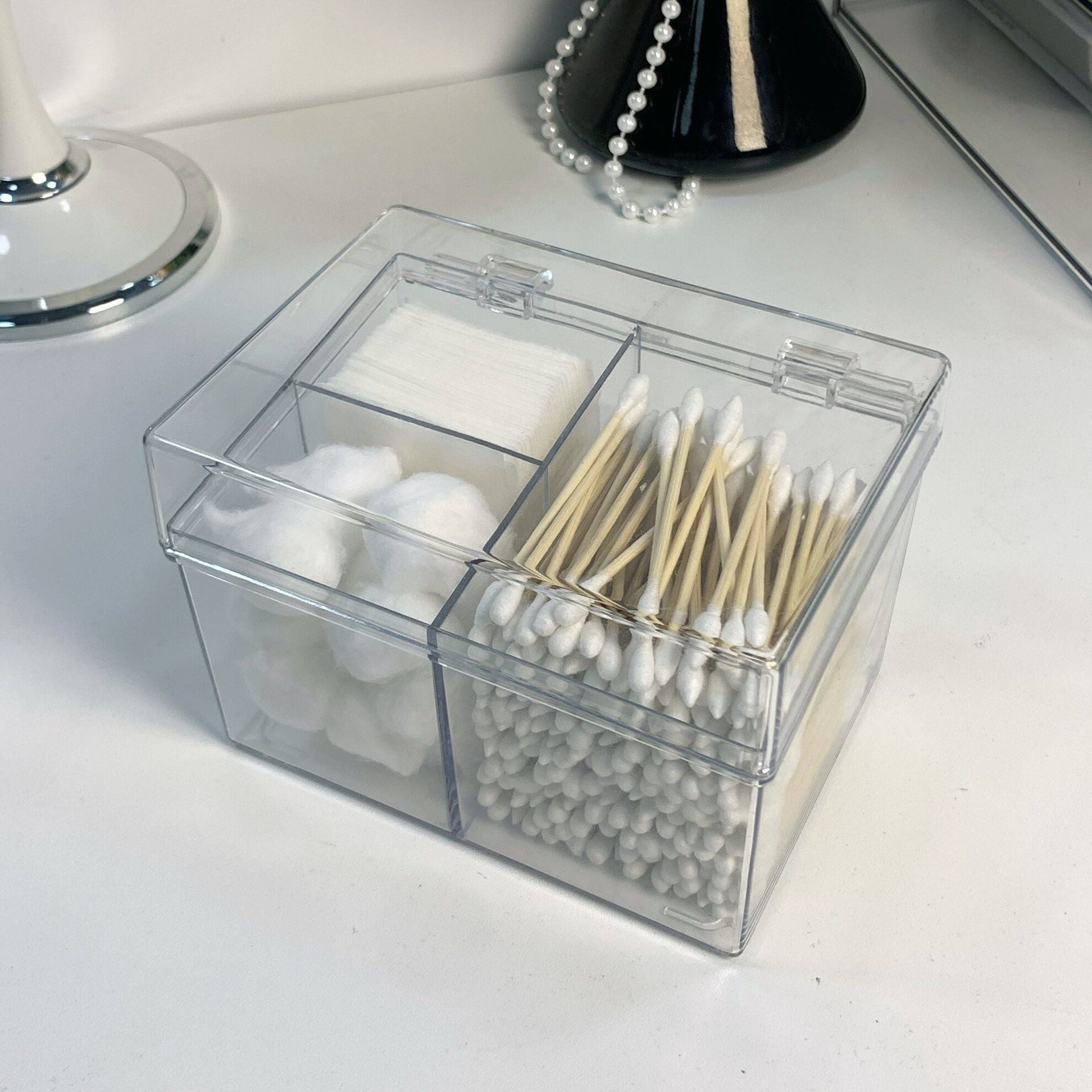Canister for Make Up Pads, Floss Picks, Vanity Storage,Bath Salts, Cosmetics, Home Bathroom Decor V1192-AZ-W-3582