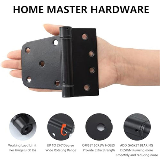 Self-Closing Spring Gate Hinge Heavy Duty Automatic T Hinges Steel Black Finish with Screws 2-Pack for Wood V1192-AZ-W-3585