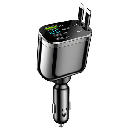Retractable Car Charger,Car Phone Charger with Cables Fast Charging, USB C Car Charger Adapter , Black V1192-AZ-W-3587