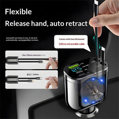 Retractable Car Charger,Car Phone Charger with Cables Fast Charging, USB C Car Charger Adapter , Black V1192-AZ-W-3587