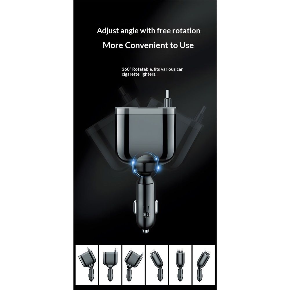 Retractable Car Charger,Car Phone Charger with Cables Fast Charging, USB C Car Charger Adapter , Black V1192-AZ-W-3587
