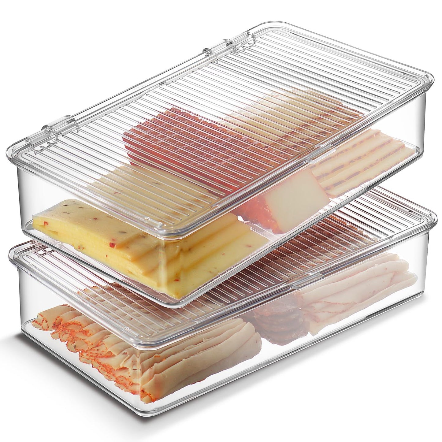 Bacon Container For Refrigerator (2 Pack) Fridge Storage Organizer | Cheese & Deli Storage Container | Bacon V1192-AZ-W-3590