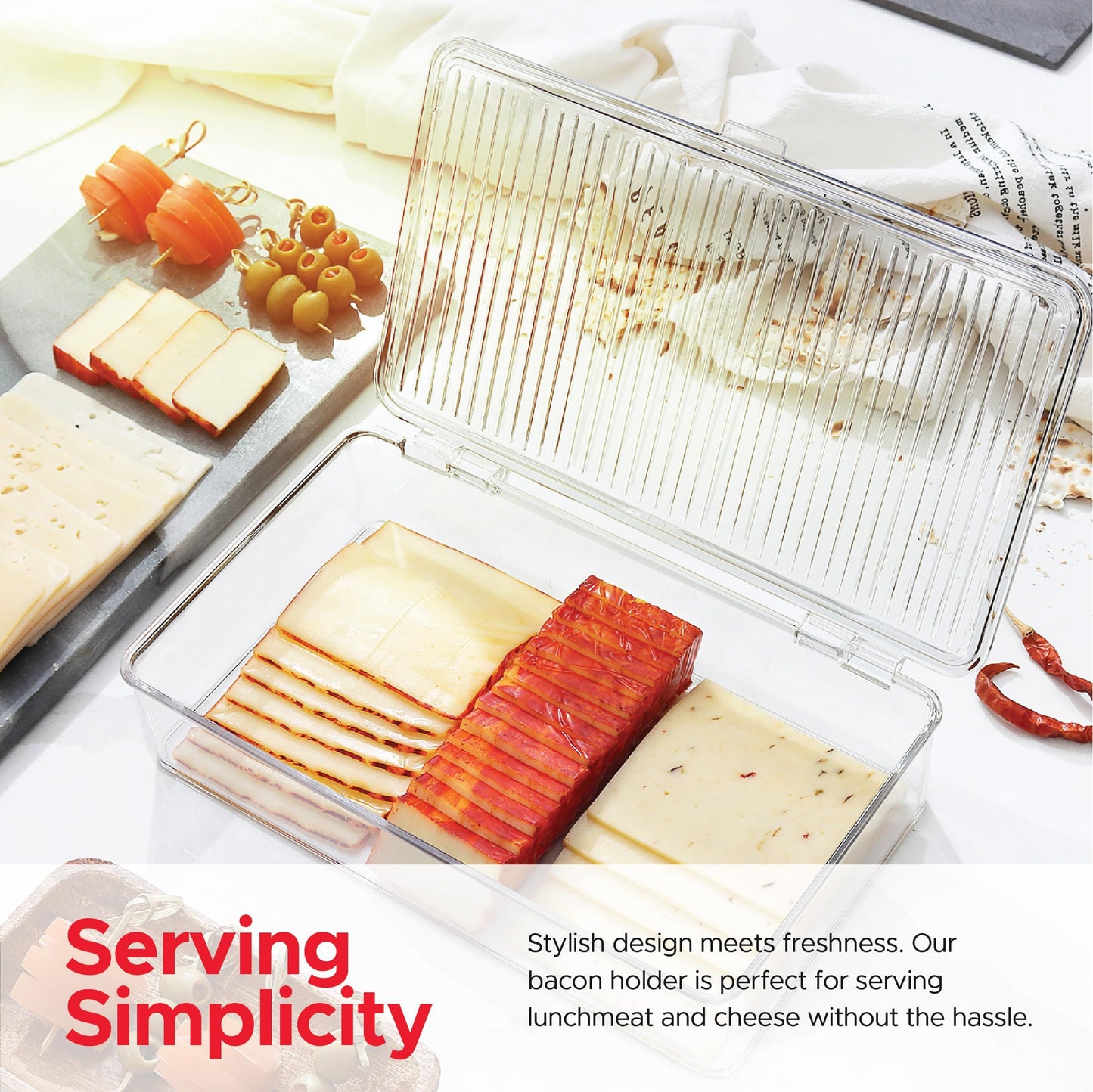 Bacon Container For Refrigerator (2 Pack) Fridge Storage Organizer | Cheese & Deli Storage Container | Bacon V1192-AZ-W-3590