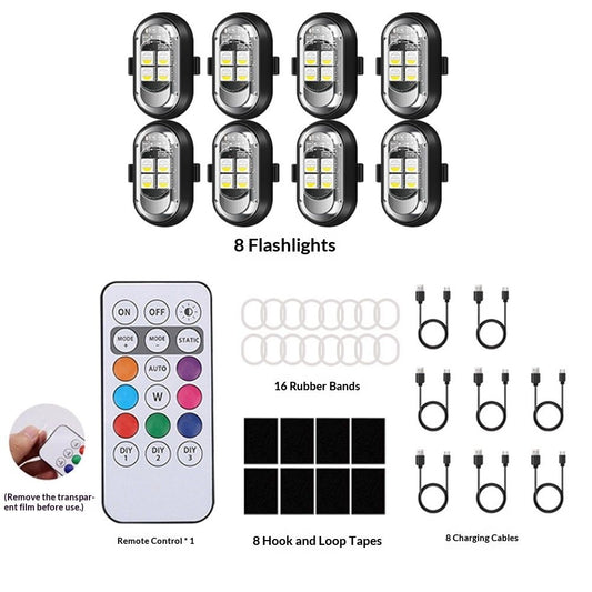8PCS Wireless LED Lights for Car with Remote Control, Halloween Wireless LED Strobe Lights 7 Colors USB V1192-AZ-W-3595