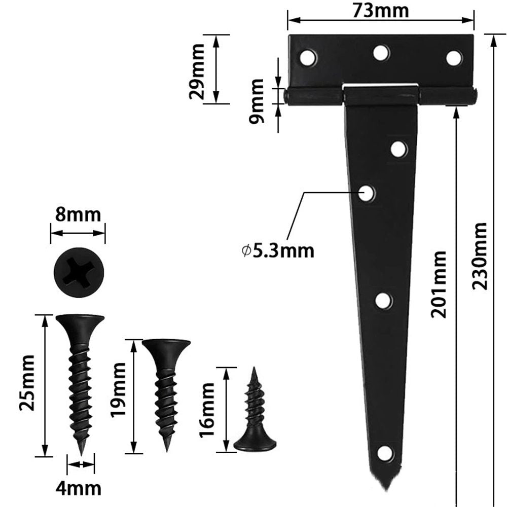 Heavy Duty T Hinge Tee T Strap Shed Gate Barn Fence Door Hinge Wrought Rustproof All Size Black (6 pcs, 8 V1192-AZ-W-3597