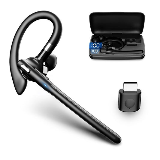 Bluetooth Headset V5.4, Wireless Earpiece with 500mAh Charging Case Hand-Free Headphones Noise Canceling Mic V1192-AZ-W-3605