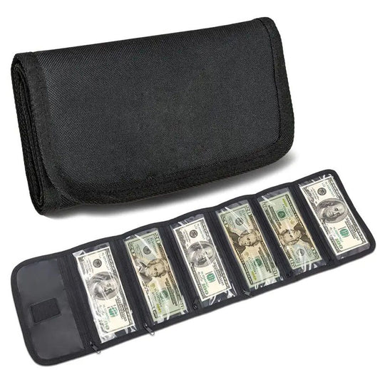 Money Organizer for Cash with 6 Zippered Pocket Multipack Money Pouch, Cash Bill Organizer, Money Bag Small V1192-AZ-W-3607