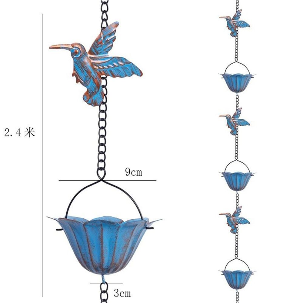 7.87FT Rain Chain, Hummingbird Rain Chains for Outside, Copper Rain Chain Bell with 7 Cups, Decorative Rain V1192-AZ-W-3610