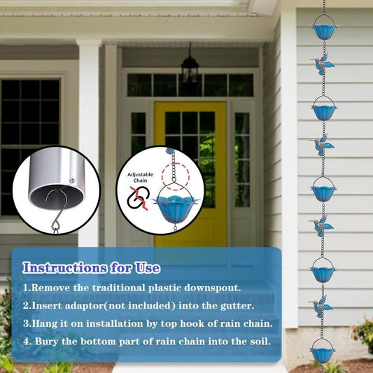 7.87FT Rain Chain, Hummingbird Rain Chains for Outside, Copper Rain Chain Bell with 7 Cups, Decorative Rain V1192-AZ-W-3610