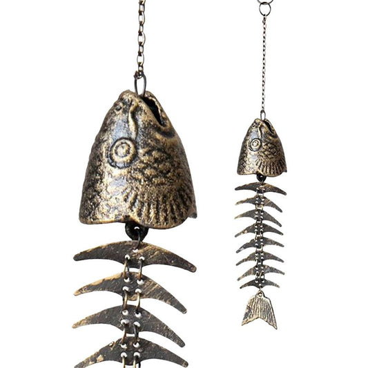 Fish Windchime,Fish Skeleton Windchime,Fish Bone Cast Iron Wind Chimes Vintage Metal Wind Chimes Outdoor V1192-AZ-W-3615