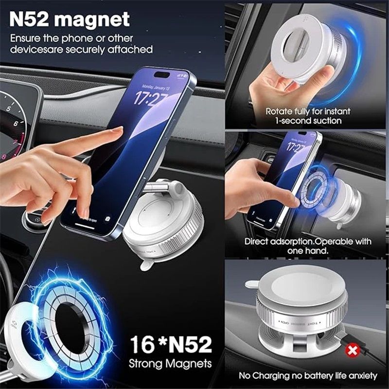 Vacuum Magnetic Suction Phone Holder, Foldable and Retractable Hands-Free Suction Cup Phone Mount for V1192-AZ-W-3623