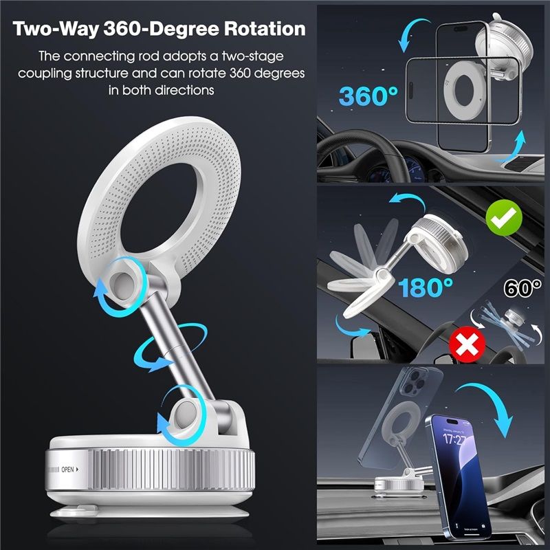 Vacuum Magnetic Suction Phone Holder, Foldable and Retractable Hands-Free Suction Cup Phone Mount for V1192-AZ-W-3623