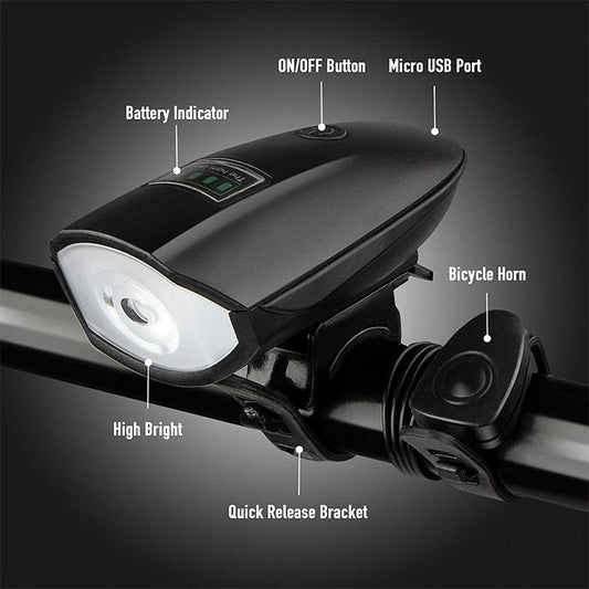 Bike Lights Set with Horn 1400LM USB Rechargeable Bicycle Headlight & Tail Light & Horn Waterproof 3 Lighting V1192-AZ-W-3626