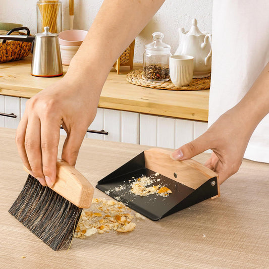 Small Dust Pan and Brush Set, Mini Hand Broom and Dustpan Set, Wooden Crumb Sweeper for Home Desktop, Sofa, V1192-AZ-W-3644