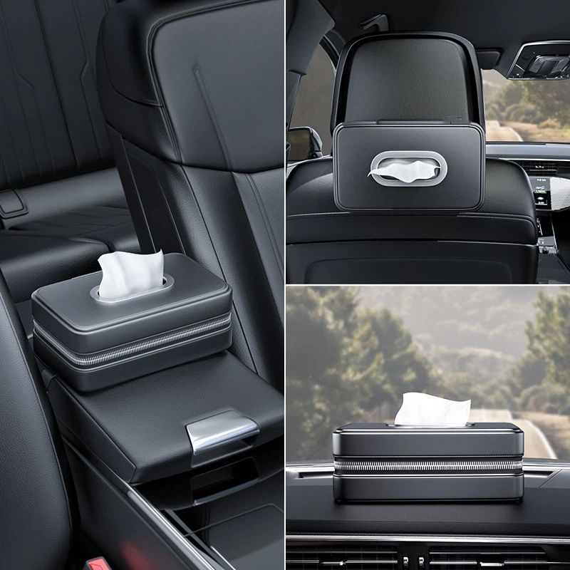 Car Tissue Holder, PU Leather Tissue Napkin Box,Car Armrest Box Tissue Bag,Backseat Napkin Rectangle V1192-AZ-W-3651