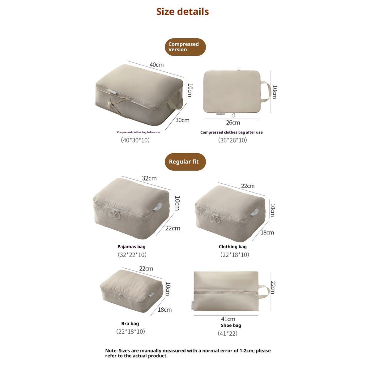 Compression Packing Cubes for Travel - Luggage Organizer Bags - Double Zipper Packing Cubes for Suitcases V1192-AZ-W-3655