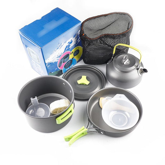 Camp Cookware 2-3 People Set, Pan Pot Teapot Lightweight Outdoor Portable Camping Cooker Set for Trekking V1192-AZ-W-3657