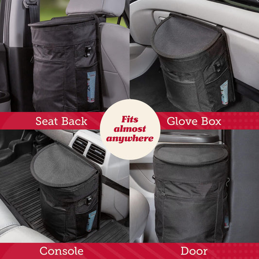 Spill-Proof Car Trash Can - Round - Removable Leak-Proof Liner & Flip-Top Lid - Hanging Trash Can & Trunk V1192-AZ-W-3660