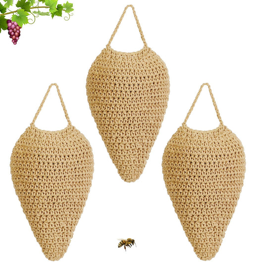 3pcsWoven Crochet Wasp Nest Decoy, Waterproof Faux Hanging Wasp Hornets Hive Nests Artificial Fake Wasp Nest V1192-AZ-W-3676
