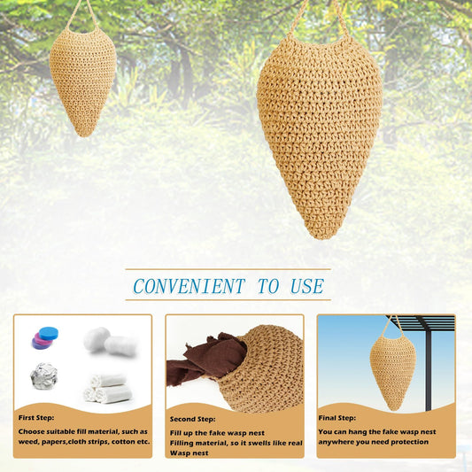 3pcsWoven Crochet Wasp Nest Decoy, Waterproof Faux Hanging Wasp Hornets Hive Nests Artificial Fake Wasp Nest V1192-AZ-W-3676