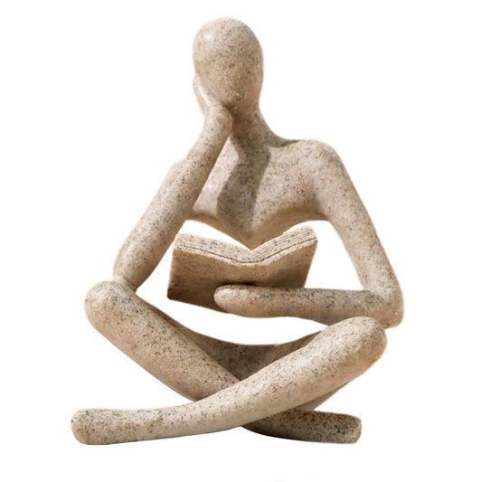 Bookshelf Decor Thinker Statue - Abstract Art Reading Thinker Sculpture Figurine Aesthetic, Modern Home V1192-AZ-W-3677
