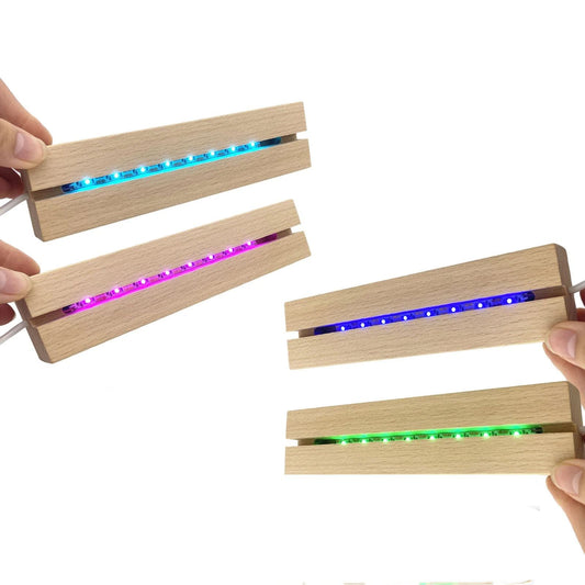 4Pcs 6" Wooden LED Light Stand Base, Colorful Light Rectangle Wood Display Pedestal Led Light Base Night V1192-AZ-W-3687