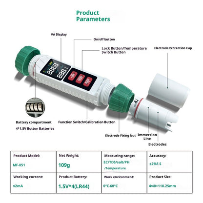 5 in 1 Water Quality Tester Pen Meter for Pools, Drinking Water Aquariums hydroponic Cooking Tester Measure V1192-AZ-W-3694