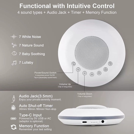 White Noise Machine for Kids, Sound Machine Baby with Ambient Night Light, Soothing Sounds Sleep Noise Ideal V1192-AZ-W-3695