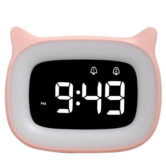 Kids Alarm Clock with Night Light & 18 Ringtones,Rechargeable,Cute Cat Ear Clock for Boys Girls Birthday V1192-AZ-W-3696