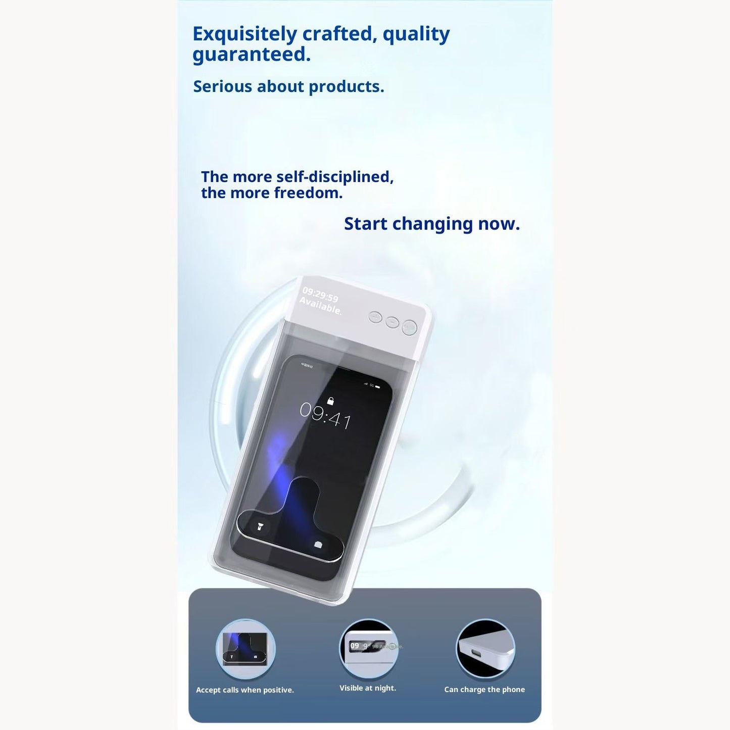 Timed Phone Lock Box for iPhone & Android - Self-Control Timer to Help Kids & Students Focus Back - V1192-AZ-W-3697