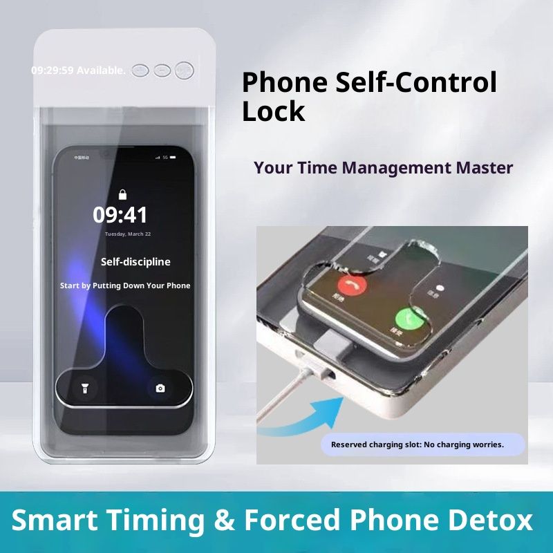 Timed Phone Lock Box for iPhone & Android - Self-Control Timer to Help Kids & Students Focus Back - V1192-AZ-W-3697