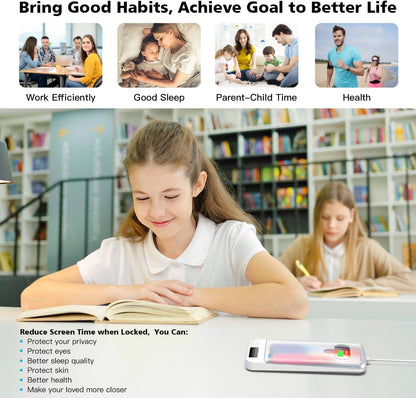 Timed Phone Lock Box for iPhone & Android - Self-Control Timer to Help Kids & Students Focus Back - V1192-AZ-W-3697