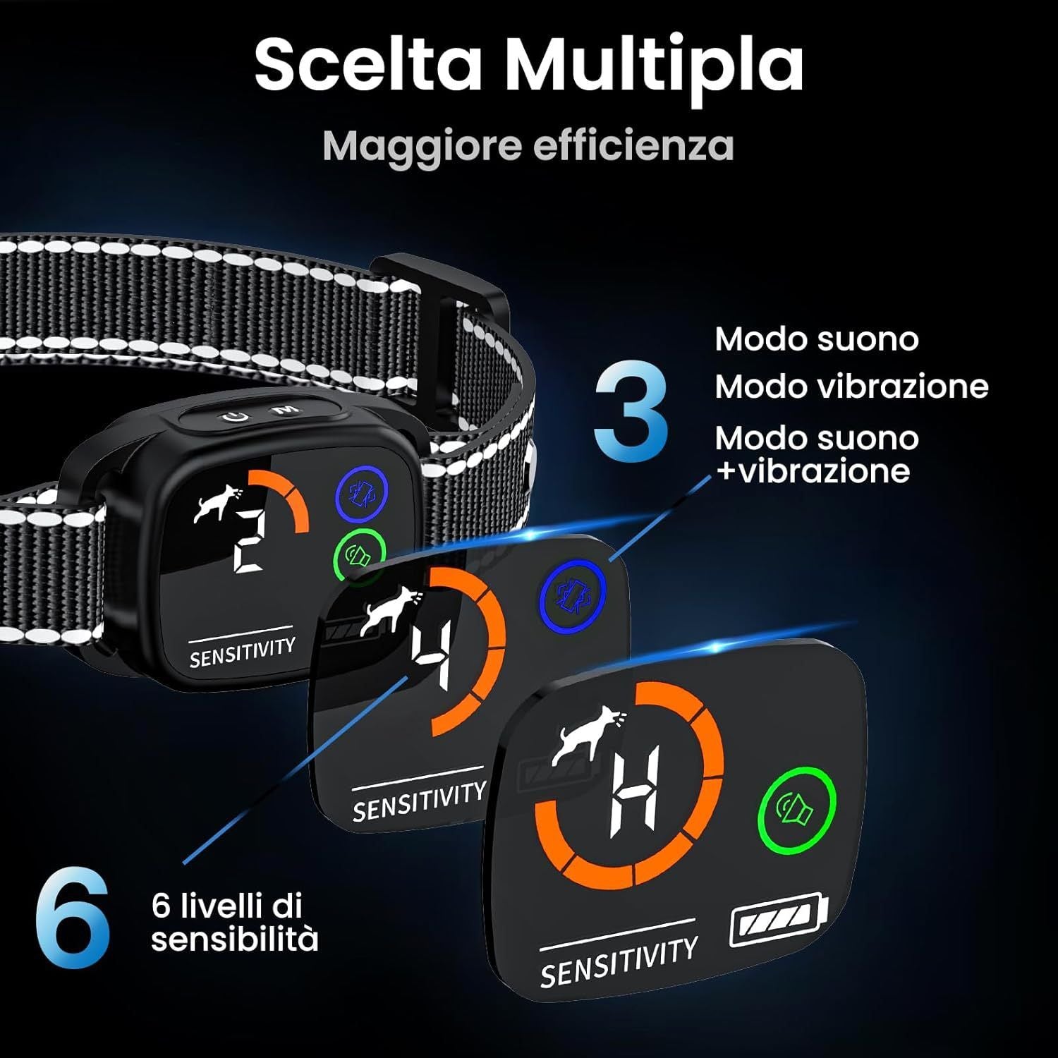 Bark Collar, Dog Bark Collar with 6 Adjustable Sensitivity, 3 Mode Beep/Vibration/Beep&Vibration, V1192-AZ-W-3698