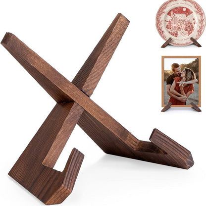 Plate Stand for Display - 6.5 Inch Plate Holder Display Stand, Wooden Picture Frame Holder, Decorative Table V1192-AZ-W-3708