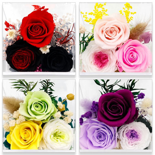 4pcs Valley of Rain & Forest Long-Lasting Real Flowers, Handcrafted Preserved Rose Bush For you to Send Love V1192-AZ-W-3709