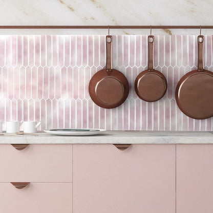 Pink Long Hexagon Tile Peel and Stick Backsplash, 10 Sheets Self-Adhesive Wall Tiles Stick on Back Splash for V1192-AZ-W-3713