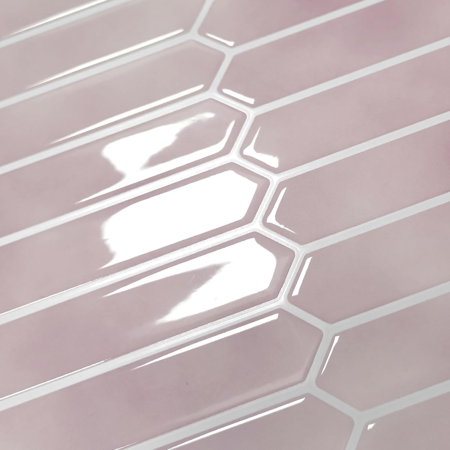 Pink Long Hexagon Tile Peel and Stick Backsplash, 10 Sheets Self-Adhesive Wall Tiles Stick on Back Splash for V1192-AZ-W-3713