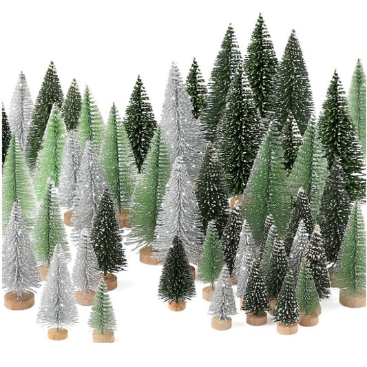 30Pcs Christmas Decorations Mini Christmas Trees, Artificial Christmas Tree Bottle Brush Trees with Wooden V1192-AZ-W-3714