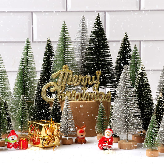 30Pcs Christmas Decorations Mini Christmas Trees, Artificial Christmas Tree Bottle Brush Trees with Wooden V1192-AZ-W-3714