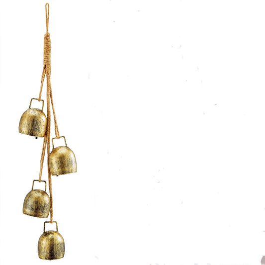 Set of 4 Christmas Bells, Decoraitve Brass Bells with Jute Hanging Rope for Christmas Decor Wreath Garland V1192-AZ-W-3718