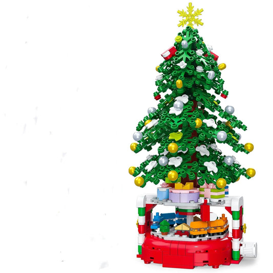 Christmas Tree Building Block Set, 220 Pieces, Rotating Base with Ornaments and Star, Holiday Building Toy, V1192-AZ-W-3719