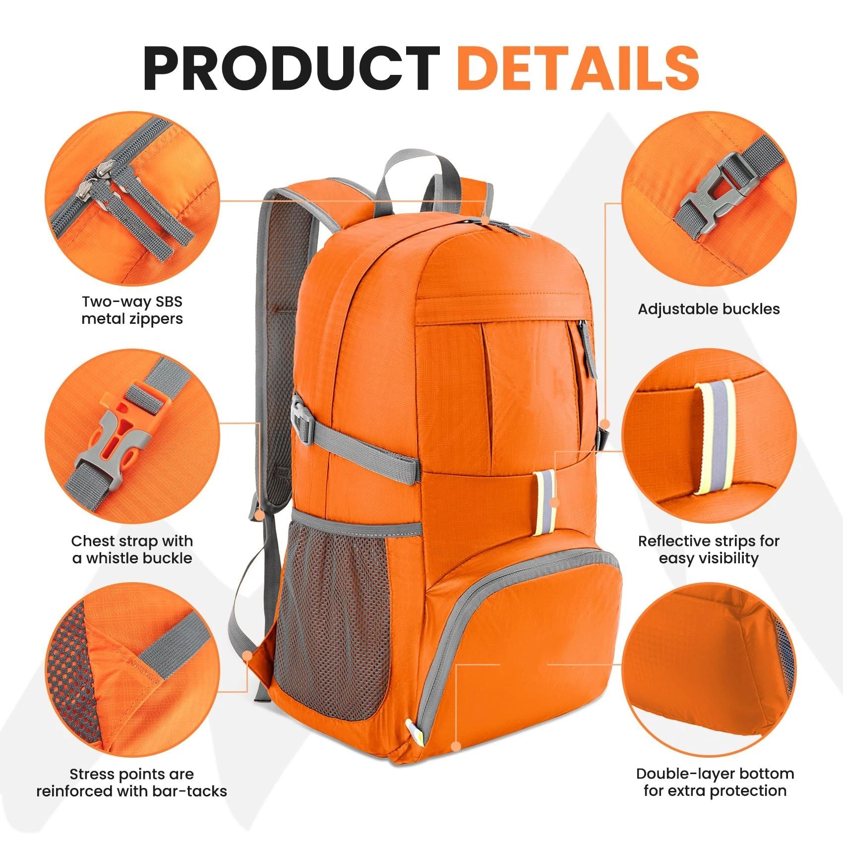 35L Ultralight Lightweight Packable Foldable Travel Camping Hiking Outdoor Sports Backpack Daypack(orang) V1192-AZ-W-3723
