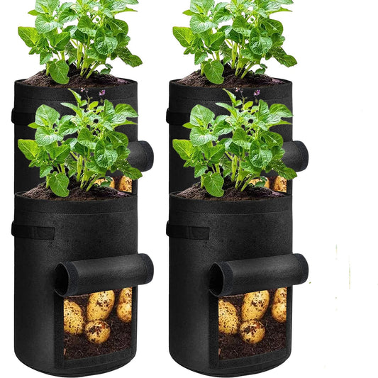Potato Grow Bags with Flap 4 Gallon, Planter Pot with Handles and Harvest Window for Potato Tomato and V1192-AZ-W-3730