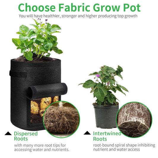 Potato Grow Bags with Flap 4 Gallon, Planter Pot with Handles and Harvest Window for Potato Tomato and V1192-AZ-W-3730