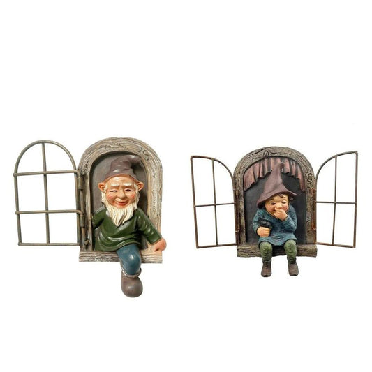 2 Pcs Bits and Pieces Elf Out The Window Yard Decorations Outdoor Tree Faces, 5.9 Inch Tree Hugger Whimsical V1192-AZ-W-3738