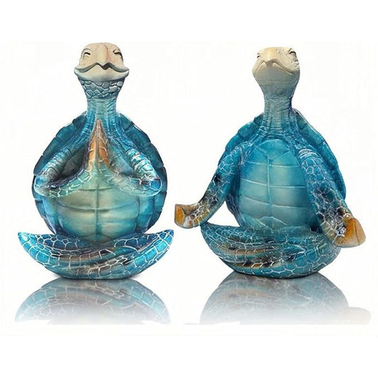 2-Pack Yoga Sea Turtle Figurines - Resin Meditation Desk Statue Decor with Non-Slip Base Zen Ocean Theme V1192-AZ-W-3739