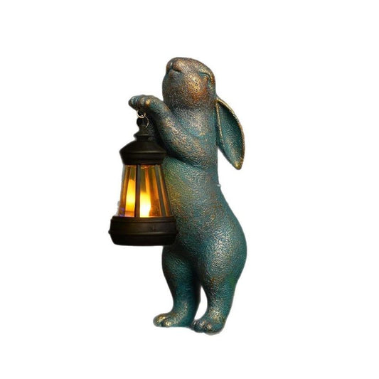 Garden Statues Rabbit with Solar Lantern Outdoor Bunny Figurines Decorations for Patio Yard Lawn Ornaments V1192-AZ-W-3740
