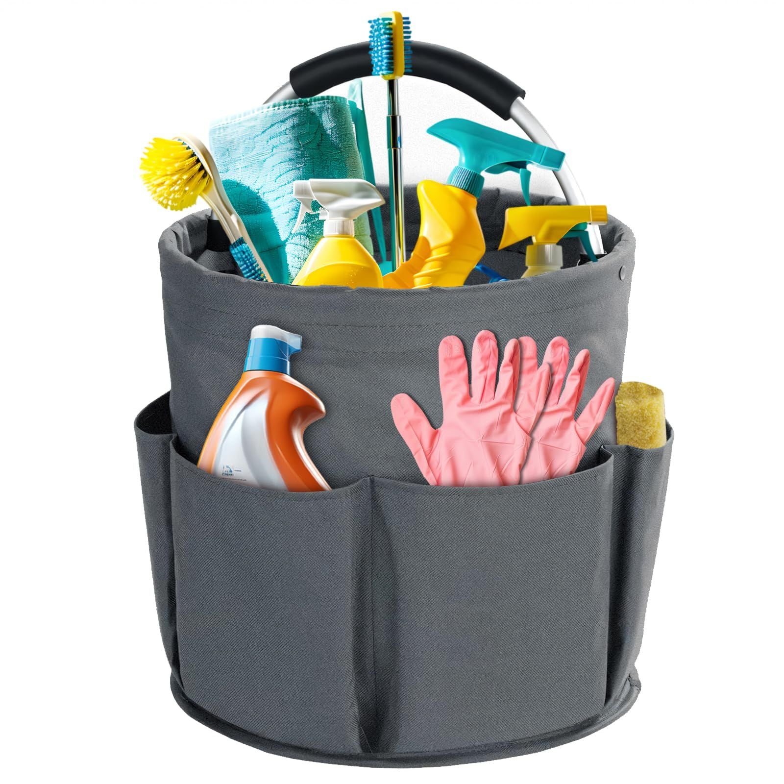 28cm Foldable Storage Basket, Cleaning Caddy Organiser, Portable Multi Cleaning Bucket Bag for Home, Garden V1192-AZ-W-3744