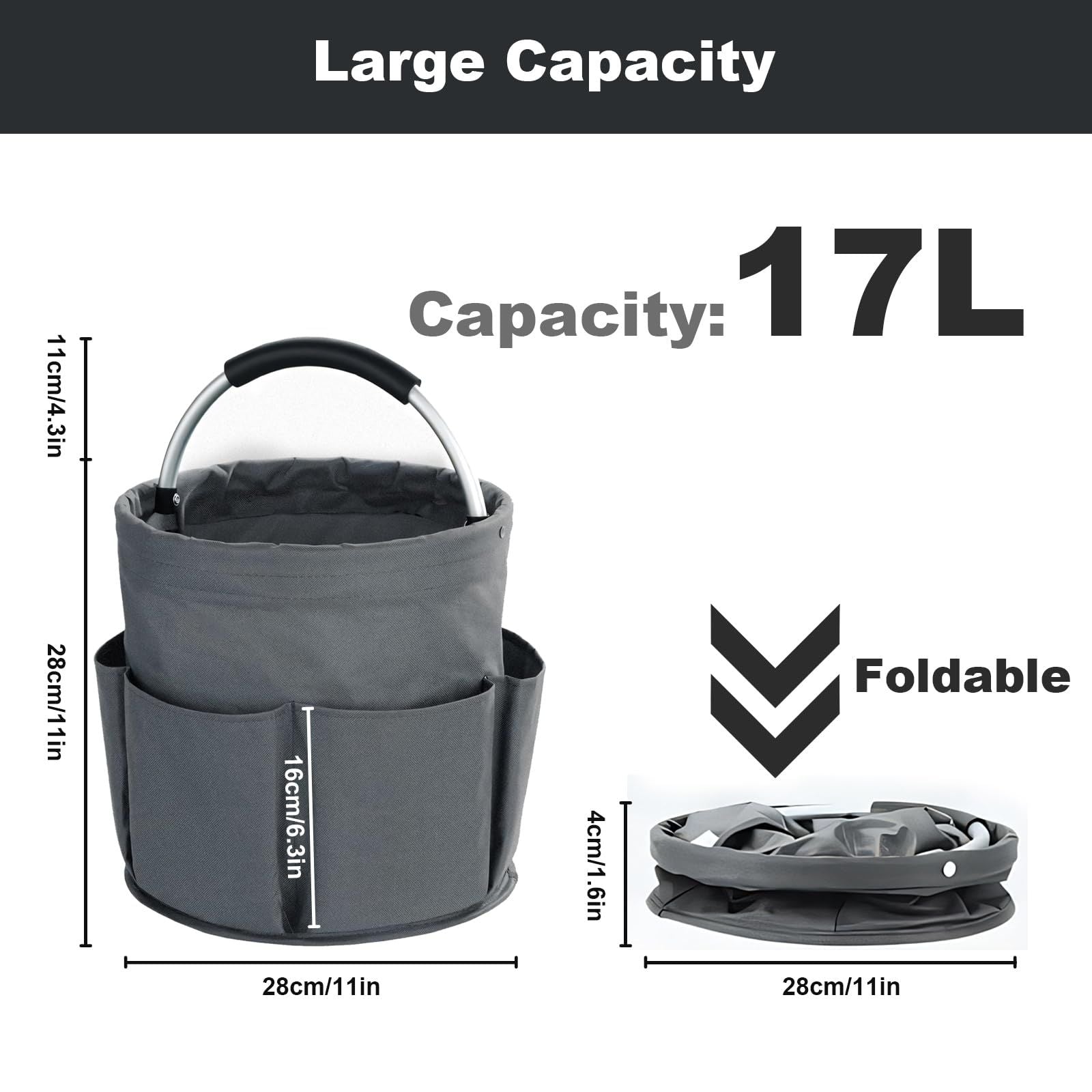 28cm Foldable Storage Basket, Cleaning Caddy Organiser, Portable Multi Cleaning Bucket Bag for Home, Garden V1192-AZ-W-3744