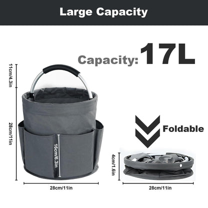 28cm Foldable Storage Basket, Cleaning Caddy Organiser, Portable Multi Cleaning Bucket Bag for Home, Garden V1192-AZ-W-3744
